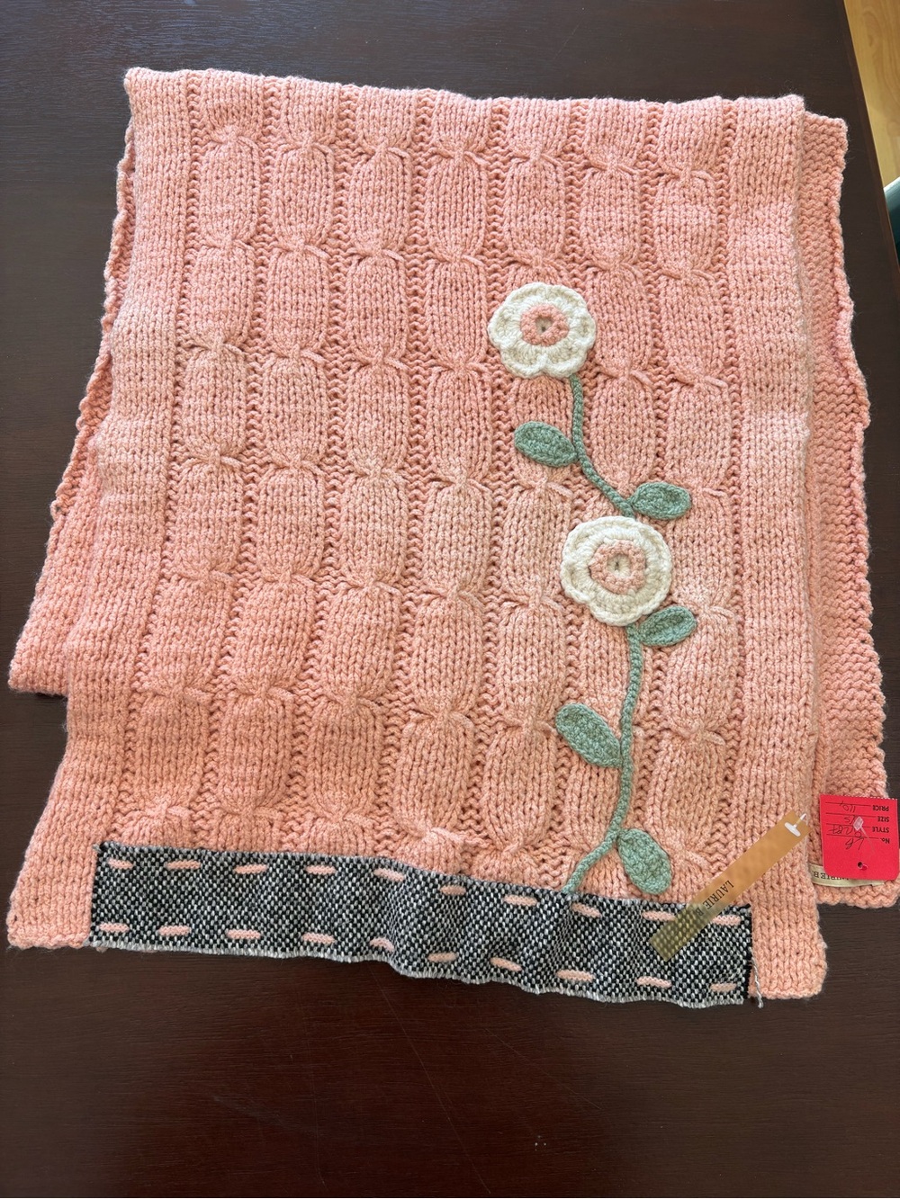 Blush Pink Floral Knit Wrap Scarf